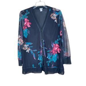 Chico’s Semi Sheer Shirt Jacket Shacket Black 3/XL Button Up Lined